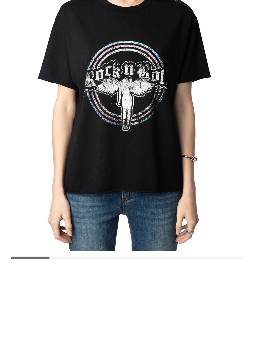 Zadig & Voltaire Black Graphic Tee with Angel Wing Motif